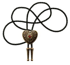 7871 Red Copper Heart-shaped Gemstone Medal Bolo tie With Sunflower Flower